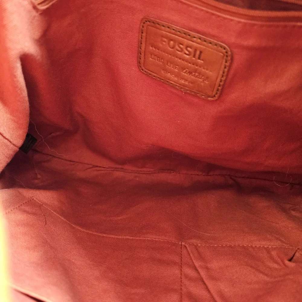 Fossil Long Live Vintage Hobo Burnt Orange Leather Brass Studded
